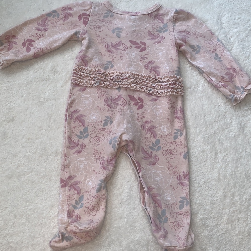 Laura Ashley 6-9M Pink Floral Ruffle Footie EUC - Picture 9 of 10